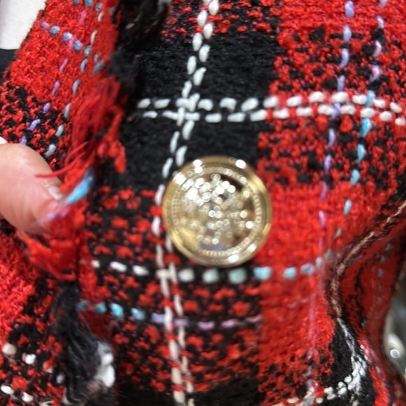 Aqua red & Blk  plaid double breasted jacket for spring - Picture 8 of 9